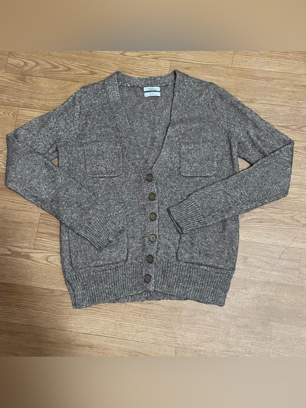 Wallace Women's Brown/Gold Knit Button Front V-Neck Cardigan Sweater Pockets S